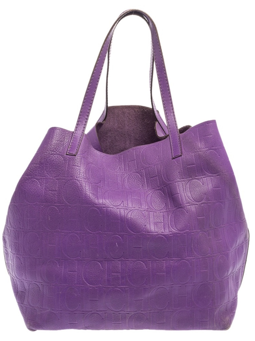 Carolina Herrera Violet Embossed Leather Tote